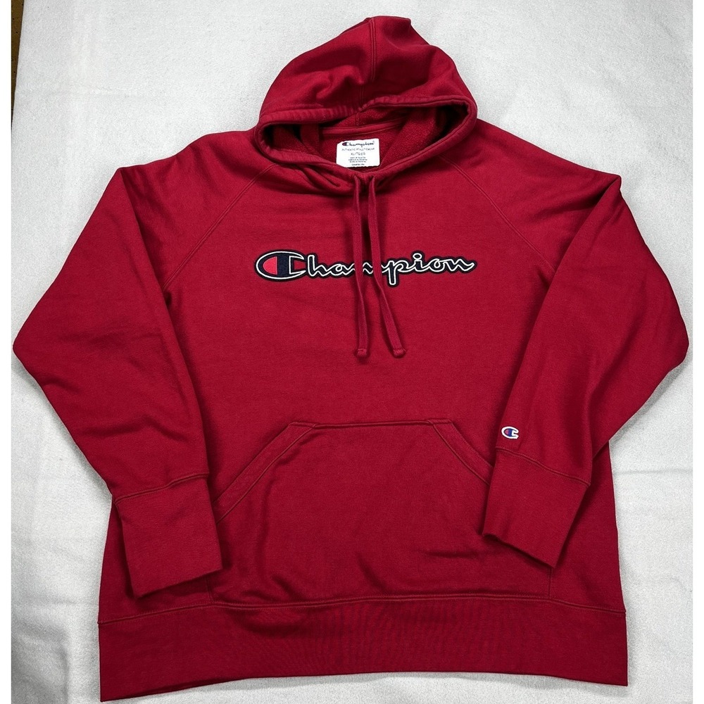 Champion Authentic Athleticwear Crimson Red Script Logo Hoodie Mens XL Pullover